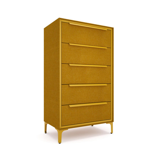 tinge Naima Premium Fabric Dresser - Strong Metal Frame, 5 Spacious Sag-Proof Drawers with Sleek Metal Handles - Premium & Durable Storage Solution for Your Home (Yellow)