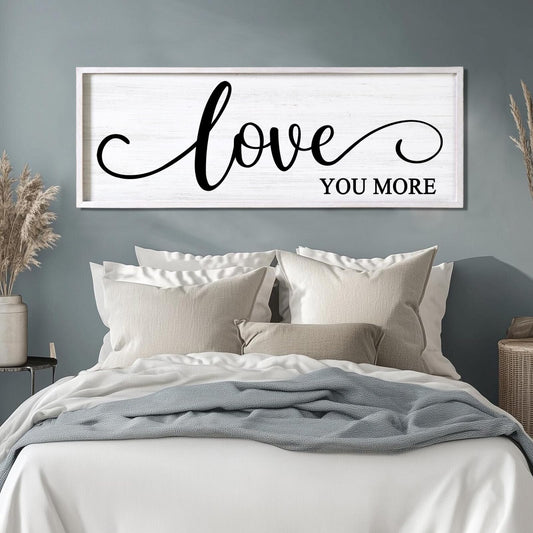Love You More Decorative Rustic Sign & Plaque Framed Wall Art for Couples, 40''×15'' Vintage Cottagecore Wooden Horizontal Love Quote Home Decor Above Bed for Living Room, Farmhouse Wedding Gift