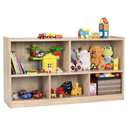 Costzon 2-Shelf Bookcase for Kids, Wooden Toy Storage Organizer for Books Toys, 5-Section Freestanding Classroom Daycare Montessori Bookshelf for Preschool, Home Playroom & Kindergarten