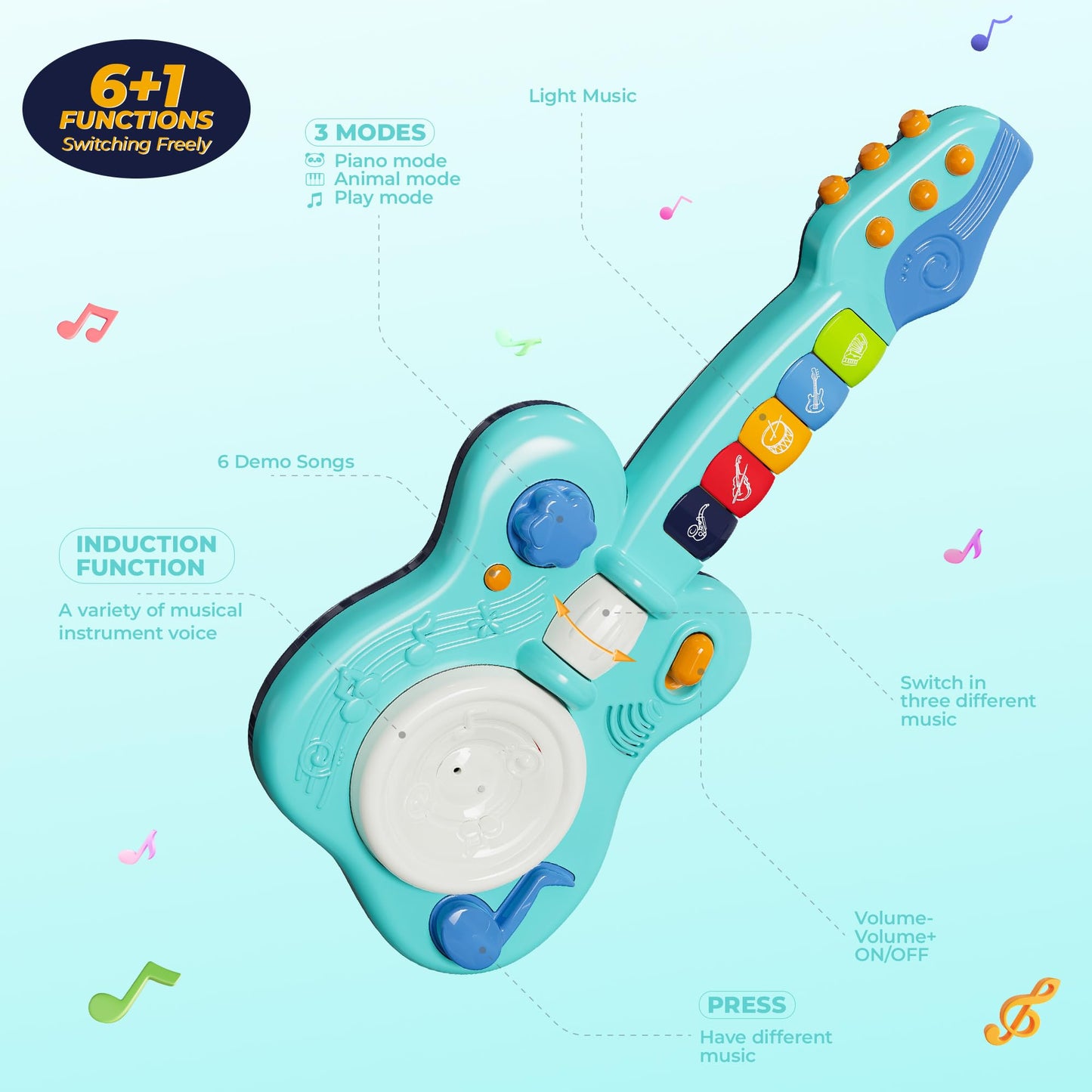 DOLPH HUG Toddler Montessori Musical Instruments Set — Trumpet & Guitar Toy for Kids Ages 2–5 | Preschool Learning, Sensory & Creative Play | Birthday Gift for Boys & Girls Blue