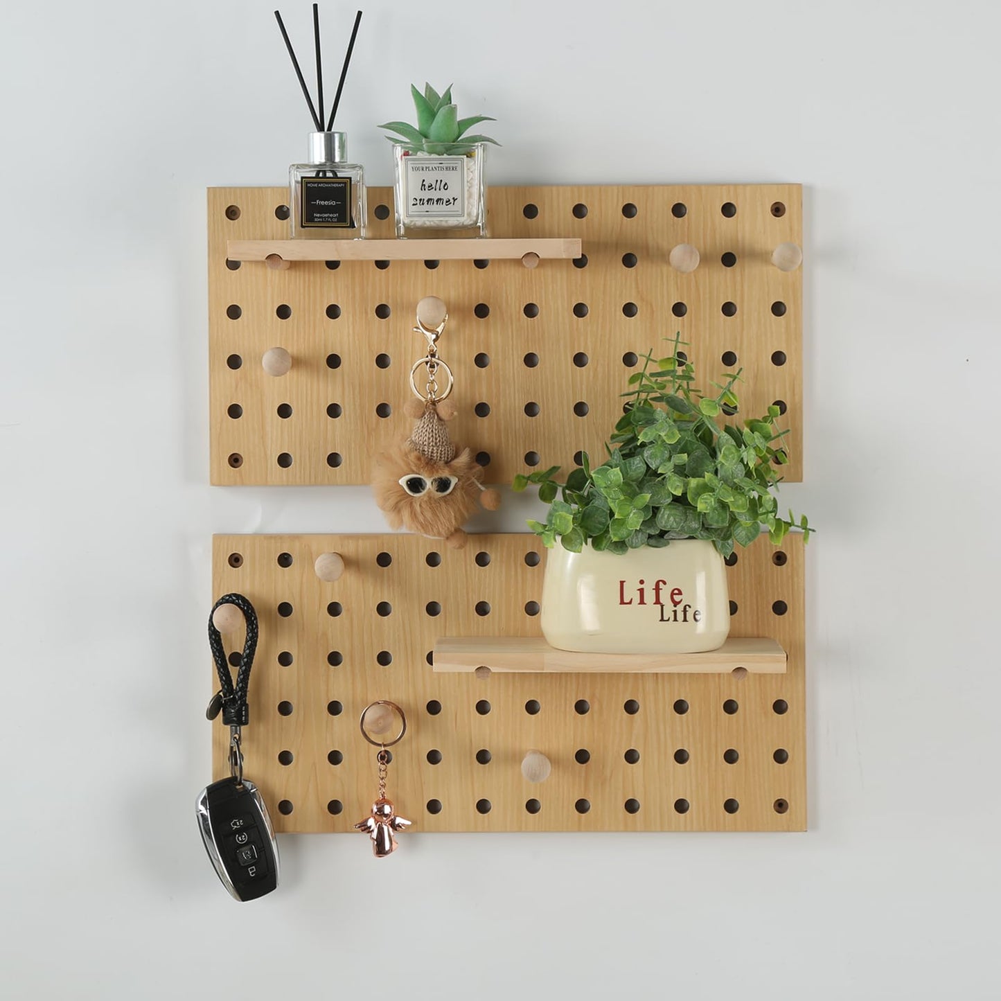 UMICAL 2 Pack Beige Wooden Pegboard Modular Wall Organizer