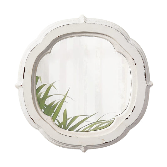 Sintosin Rustic Wooden Round Bathroom Mirror 9.1 inch, Hanging Distressed White Vintage Small Wall Mirror Decor, Farmhouse Decorative Porthole Mirrors for Hallway Bedroom Entryway Vanity