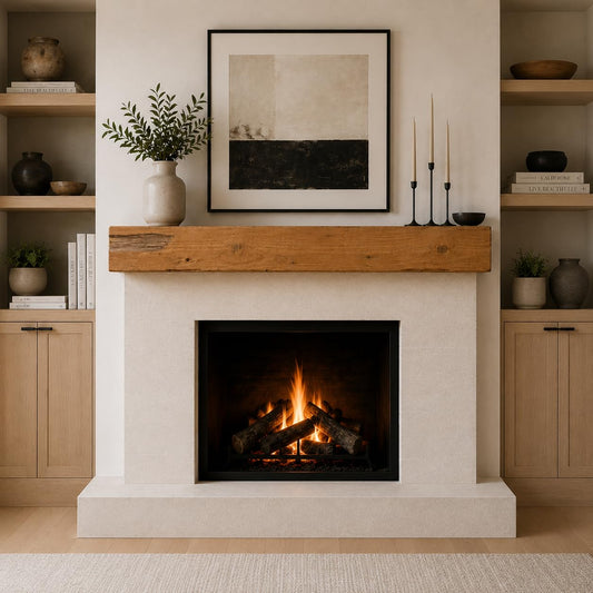 Urbandi Fireplace Mantel, Distressed, Rustic, Floating Shelf, Modern, Real Wood. (48Lx6Hx8D, Brown)