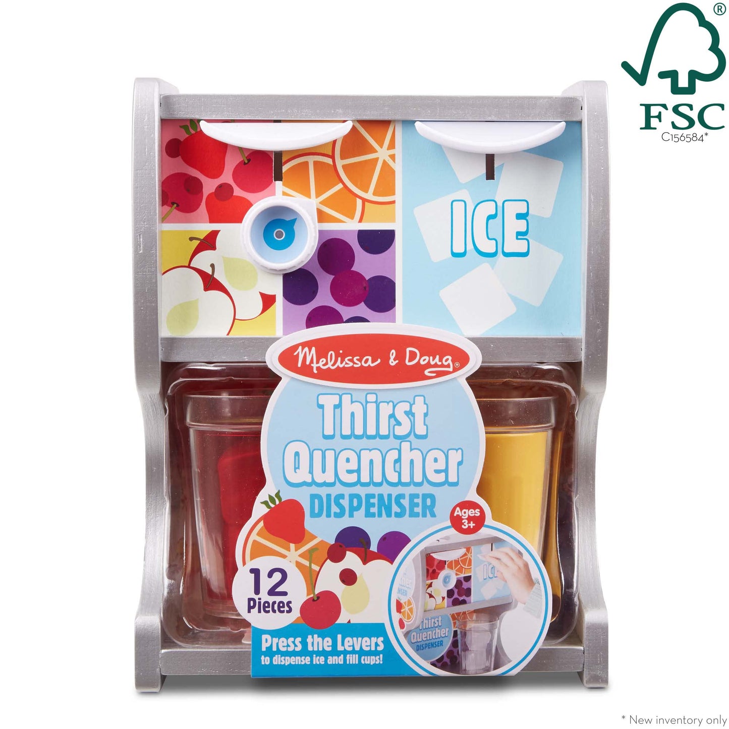 Melissa & Doug Thirst Quencher Wooden Drink Dispenser with Juice Inserts, Ice Cubes & Play Kitchen Accessories, Preschool Learning Toys for Girls & Boys 3+ - FSC Certified
