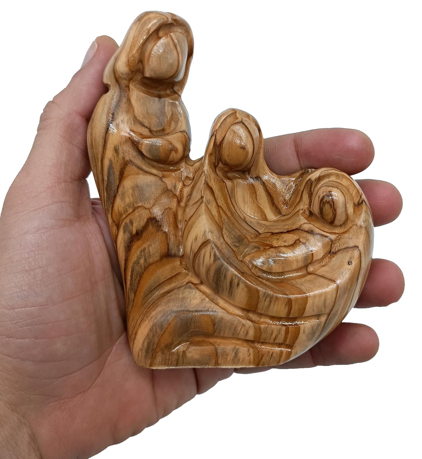 Zuluf Olive Wood Holy Family Nativity 4.4” – Hand Carved Joseph Mary Baby Jesus Figurine, Bethlehem Holy Land Wood Sculpture, Modern Family Statue, Rustic Home Decor Gift