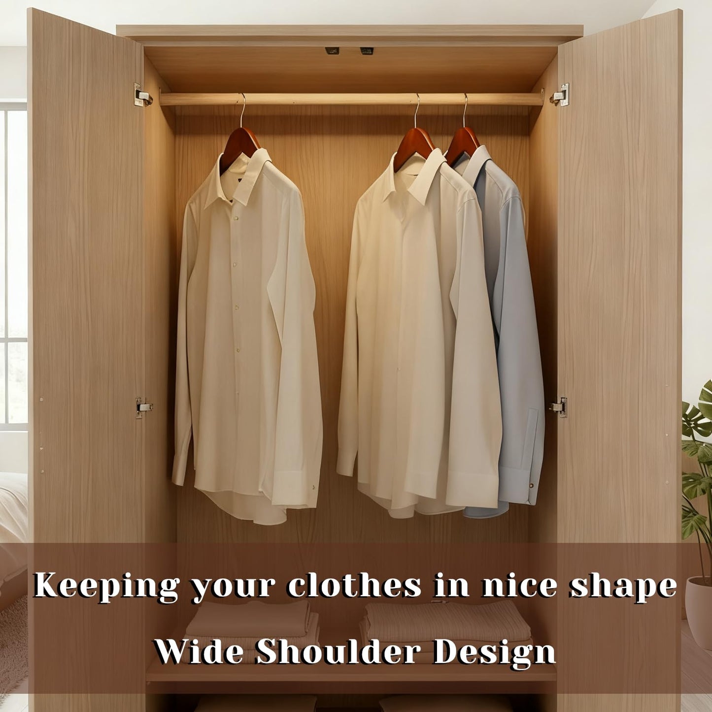 Premium Wooden Suit Hangers for Men Women, 8 Pack Wide Shoulder Wooden Hangers with Non Slip Pants Bar for Suits, Coats, Jackets, Dress, Heavy Duty Wide Clothes Hanger, Walnut