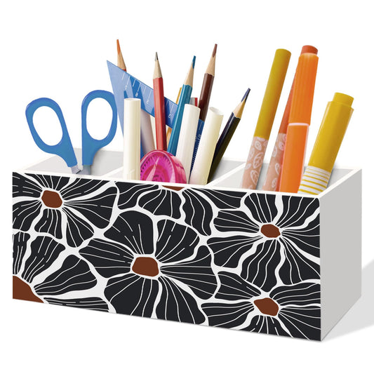 LLOKARNORA Black and White Abstract Floral Pen Holder for Home Office Desk, Mid Century Floral Desk Decor, Minimalist Flower Makeup Brush Toothbrush Holder Organizer for Home Office Bathroom Bedroom