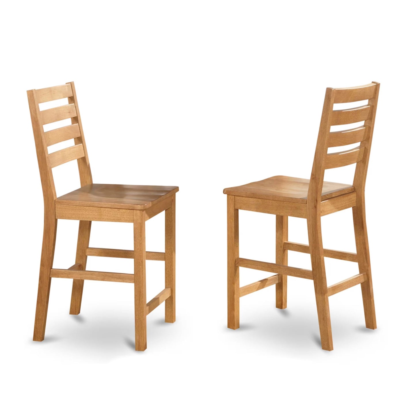 East West Furniture CFS-OAK-W Café Counter Height Dining Chairs - Ladder Back Wood Seat Chairs, Set of 2, Oak