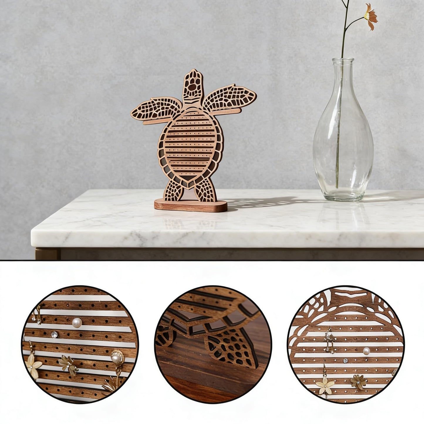 Cxomnndiw Cute Turtle Wooden Jewelry Holder Stand,Wall-Mounted Earring Holder Organizer for Necklaces, Bracelets & Earrings,Unique Home Decor,The Preferred Choice for Gift-Giving