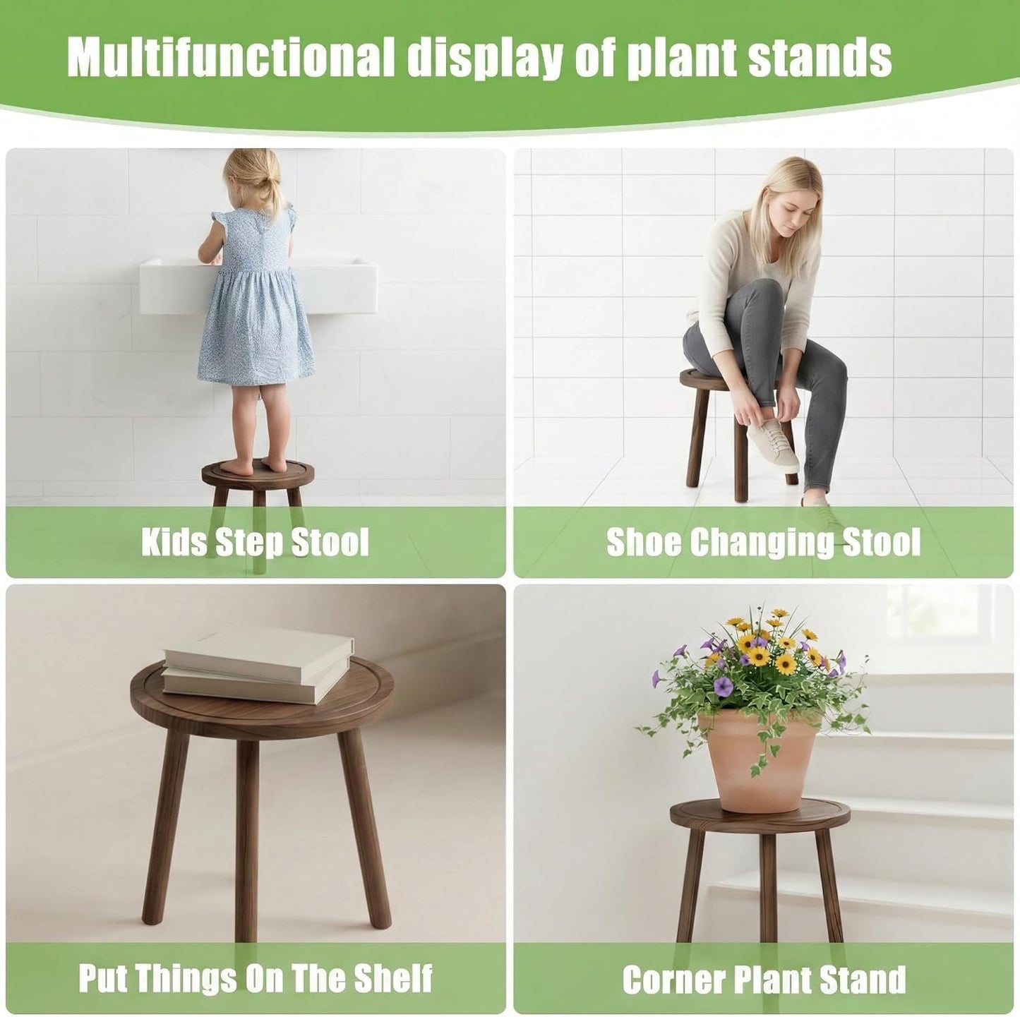 SEQUEDA 3-Pack Plant Stand Indoor, Single Wood Plant Stand for 6-12 Inch Pots, Modern Plant Stool for Large Plants, Wooden Plant Table Tall Plant Holder for Living Room Balcony Office (Dark Brown)