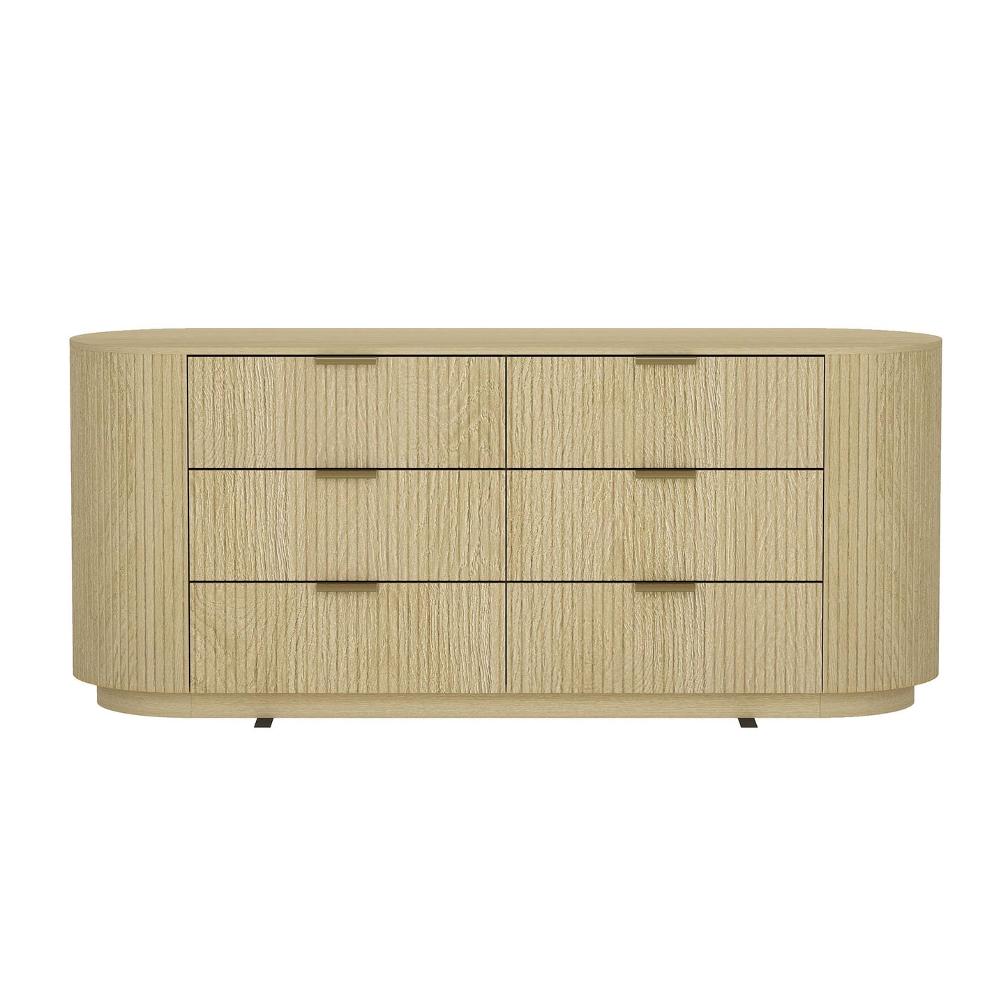 Manhattan Comfort Olivia 71” Wide Modern 6 Drawer Dresser with Wood Grain Finish, Ribbed Texture, Solid Wood Rounded Corners & Metal Handles, Chest of Drawers for Any Room, Natural Oak & Gold