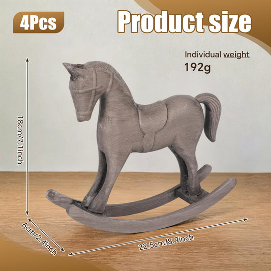 4 Pcs 8.9 x 7.1 x 2.4 inches Wooden Rocking Horse Statue Vintage Rocking Horse Table Decor Mini Animal Figurine Sculpture for Cabinet Desktop Shelf for Baby Shower Wedding Birthday Table Centerpiece