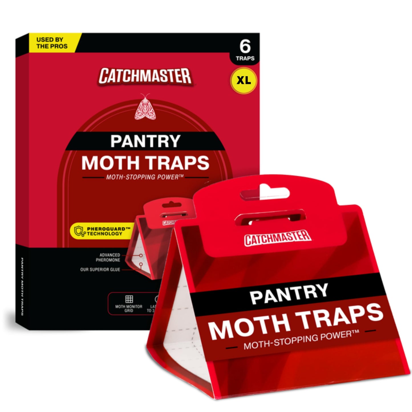 Catchmaster Pantry Moth Traps with Premium Extra Strength Pheromone Technology – XL, Extra-Strength Flour & Indian Meal Moth Traps – Protects Kitchen Cabinets & Food Storage – Red, 6PK