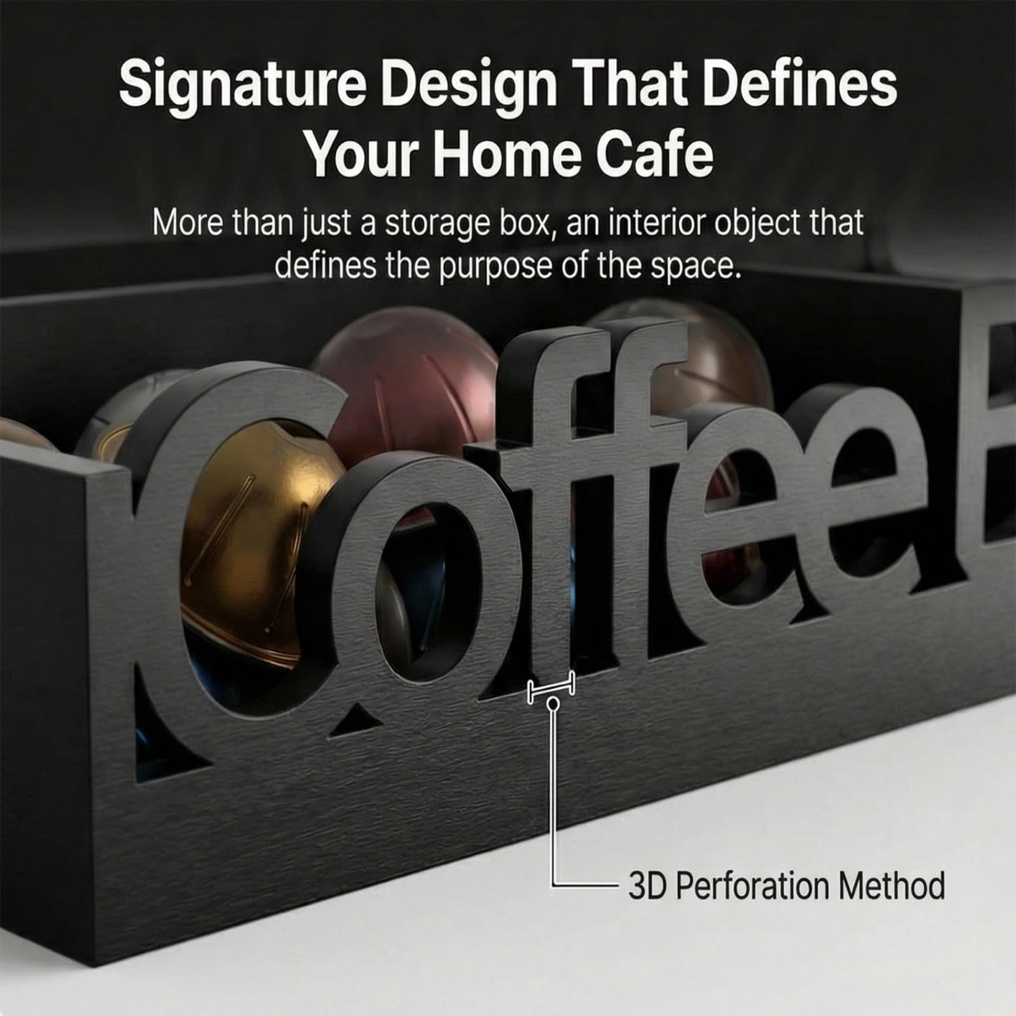 Coffee Bar Organizer Countertop,Wood Caddy with Compartments for Pods,Black