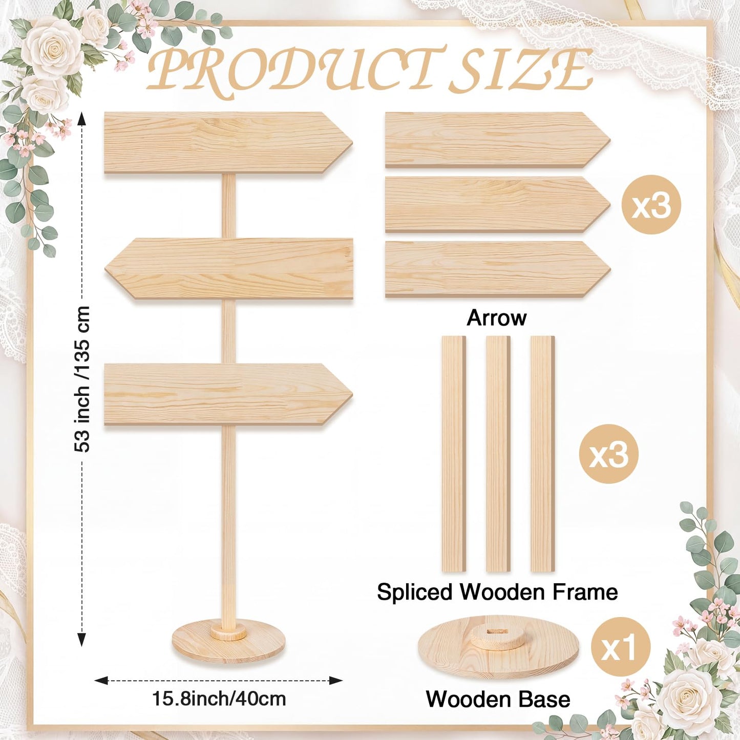 Chunful Wooden Blank Arrow Signs with Stakes, Wood Blank Directional Yard Sign for Outdoor Lawn Patio Yard Garden Weddings Birthday Party Guidepost Decorations(Natural Wood,53 Inch)