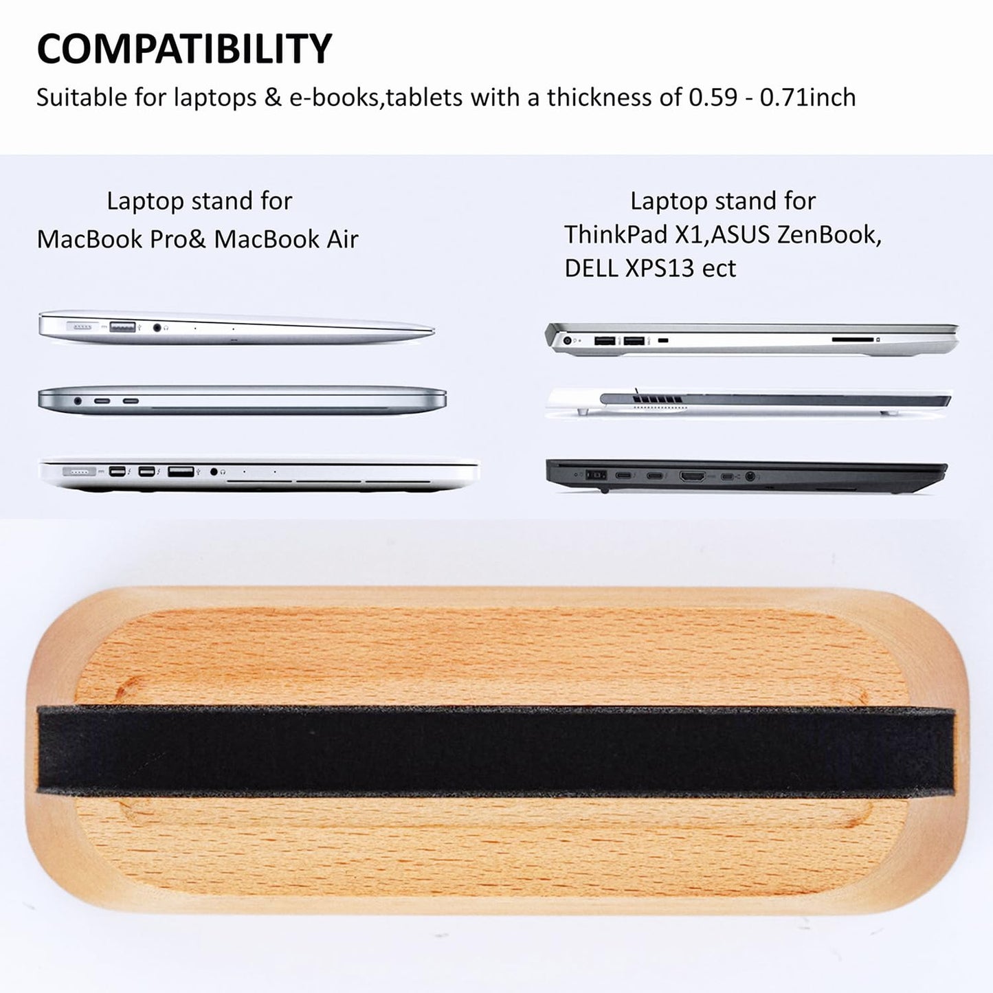 ACODE Wood Vertical Laptop Stand for Desk - Compatible With MacBook Pro Air, Surfaces - Storage Rack Slot Thickness 0.59" to 0.71" - Upright Holder