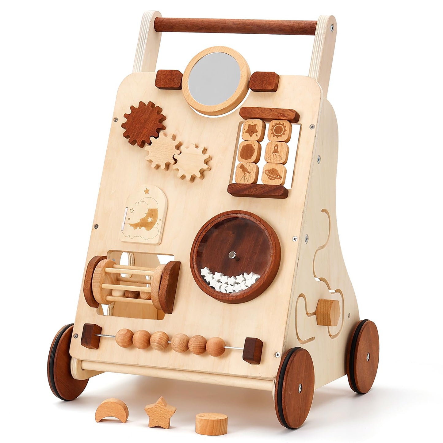 Woodtoe Wooden Baby Walker, Adjustable Speed Push Walker, Montessori Toys for 1 Year Old, Wood Walker for Boys and Girls, Baby Activity Center, Toddler Push Toys, Baby Shower Birthday Toy Gift for 1+