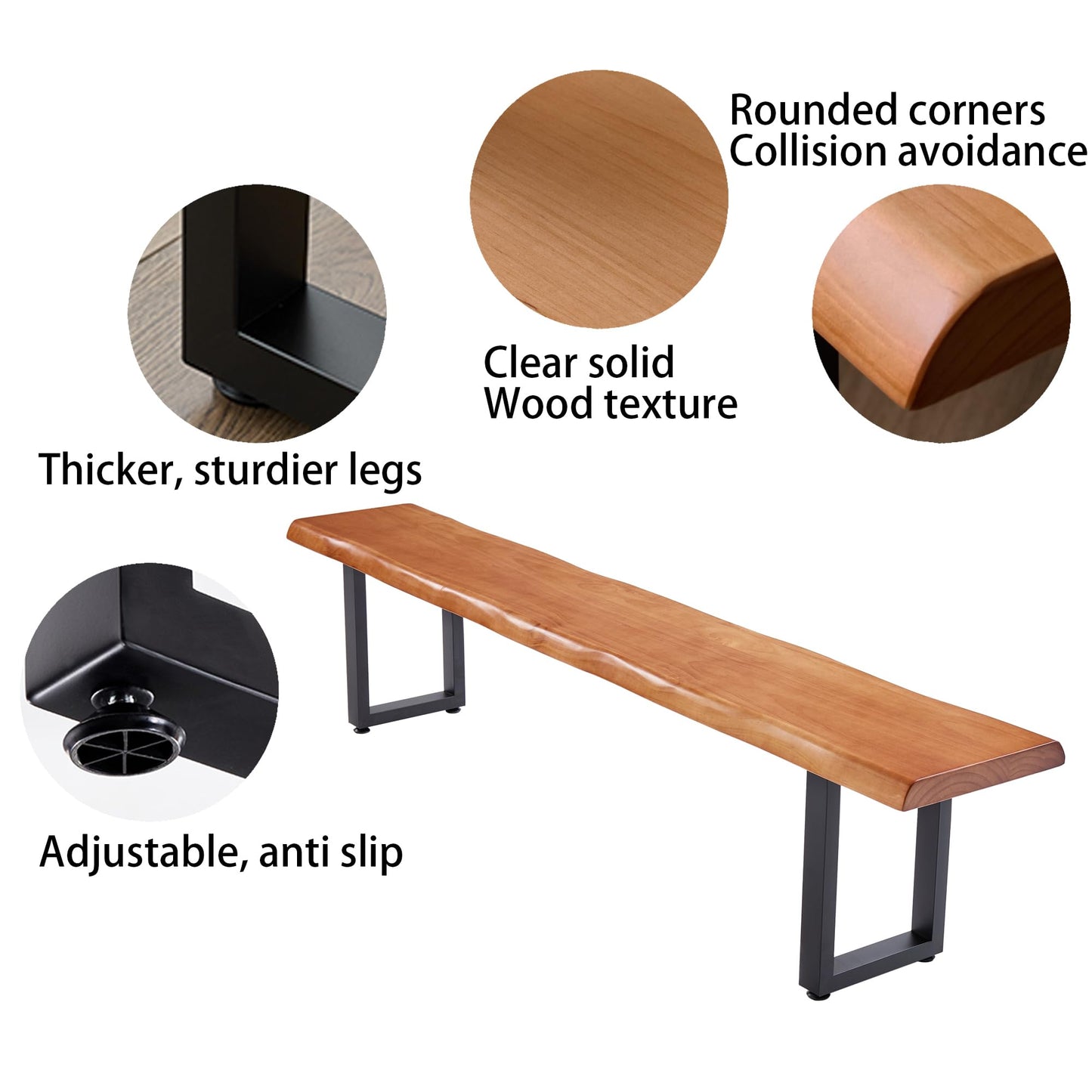 quanzhoulong Stylish Brown Wooden Long Bench with Sturdy Metal Legs – Versatile Seating for Office, Restaurant, Living Room, and Meeting Room(Brown Bench, 55.12in)