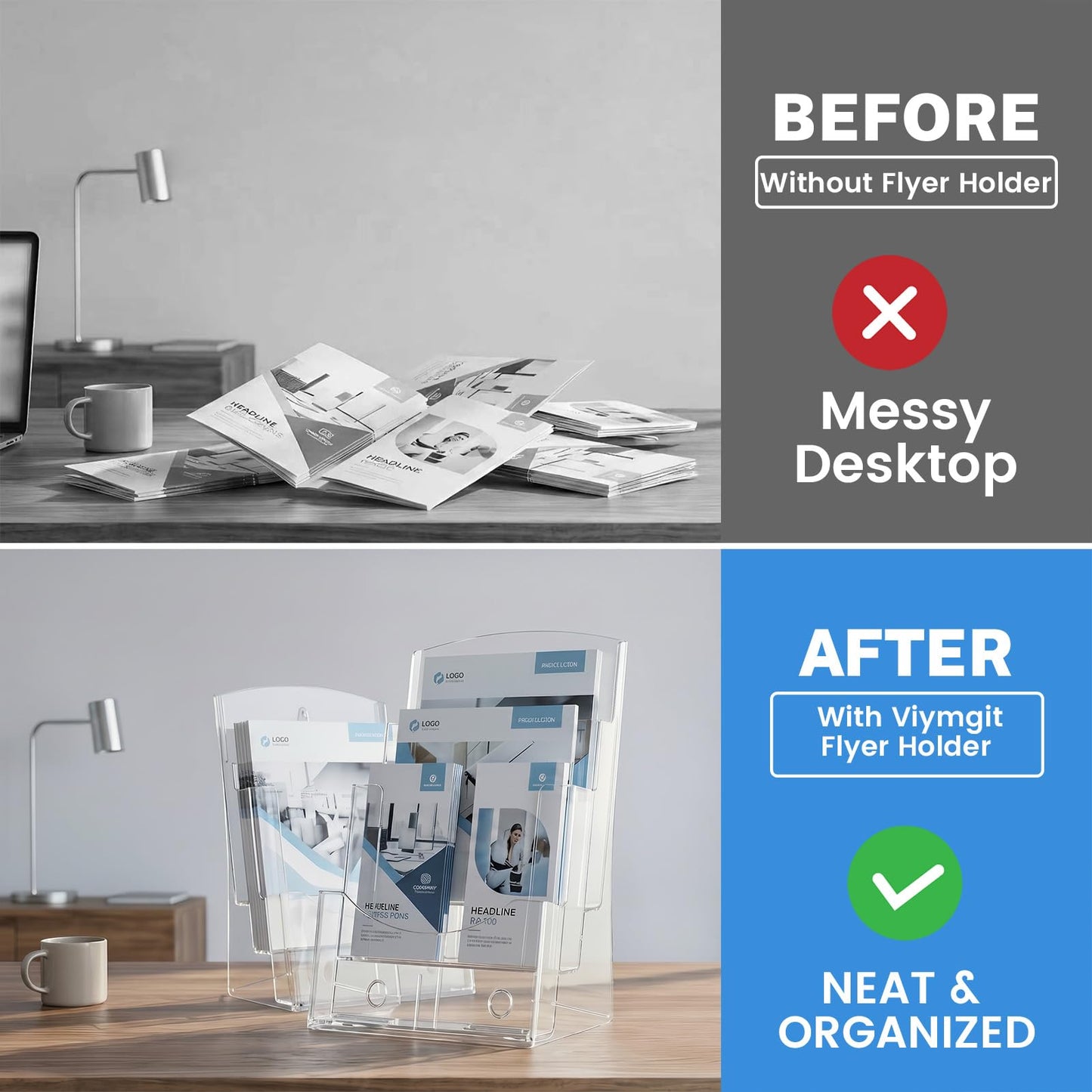 Viymgit Acrylic Brochure Holder 8.5 x 11 inches, 3 Tier Clear Plastic Flyer Holder Display Stand, Wall Mount/Countertop Literature Organizer for Documents, Pamphlets, Booklets, and Menu