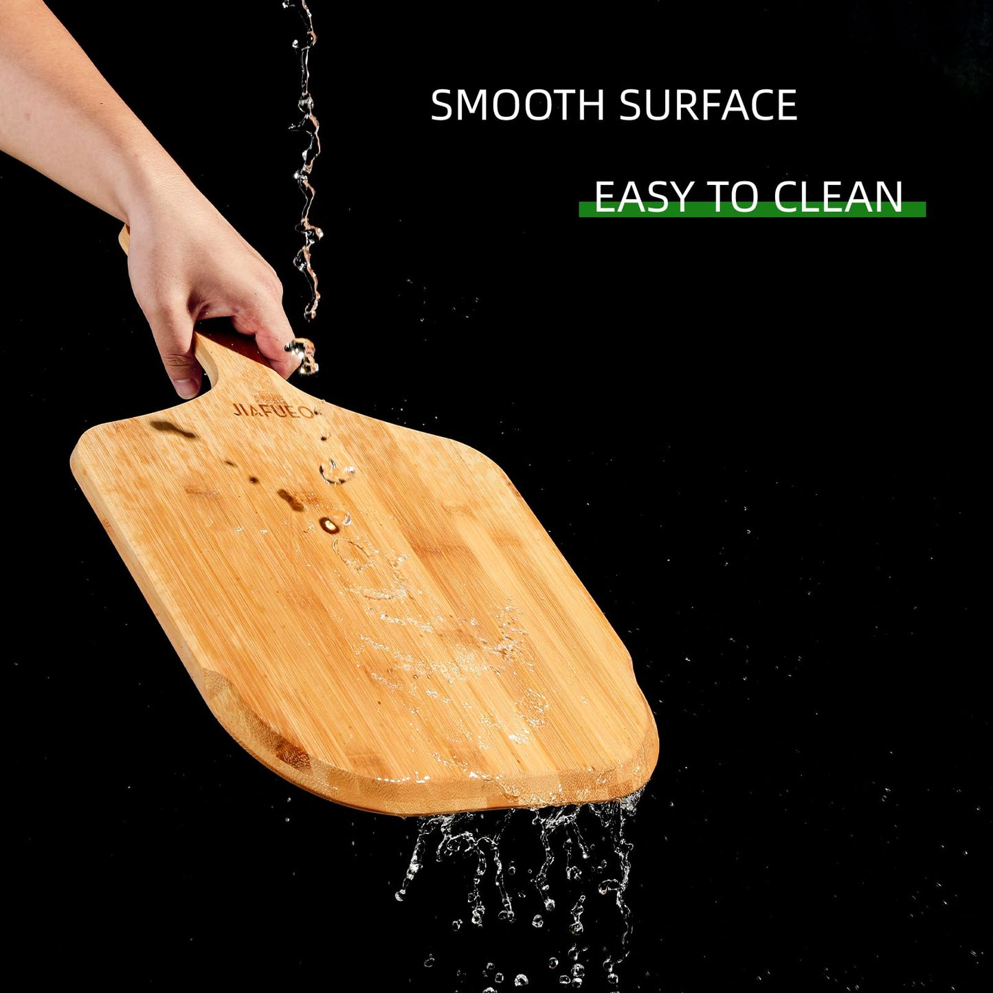 JIAFUEO Pizza Peel 12 inch, Bamboo Pizza Paddle Spatula - Wooden Serving Board, Oven Accessory for Baking Homemade, Wood Cutting Board for Cheese Bread Fruit Vegetables