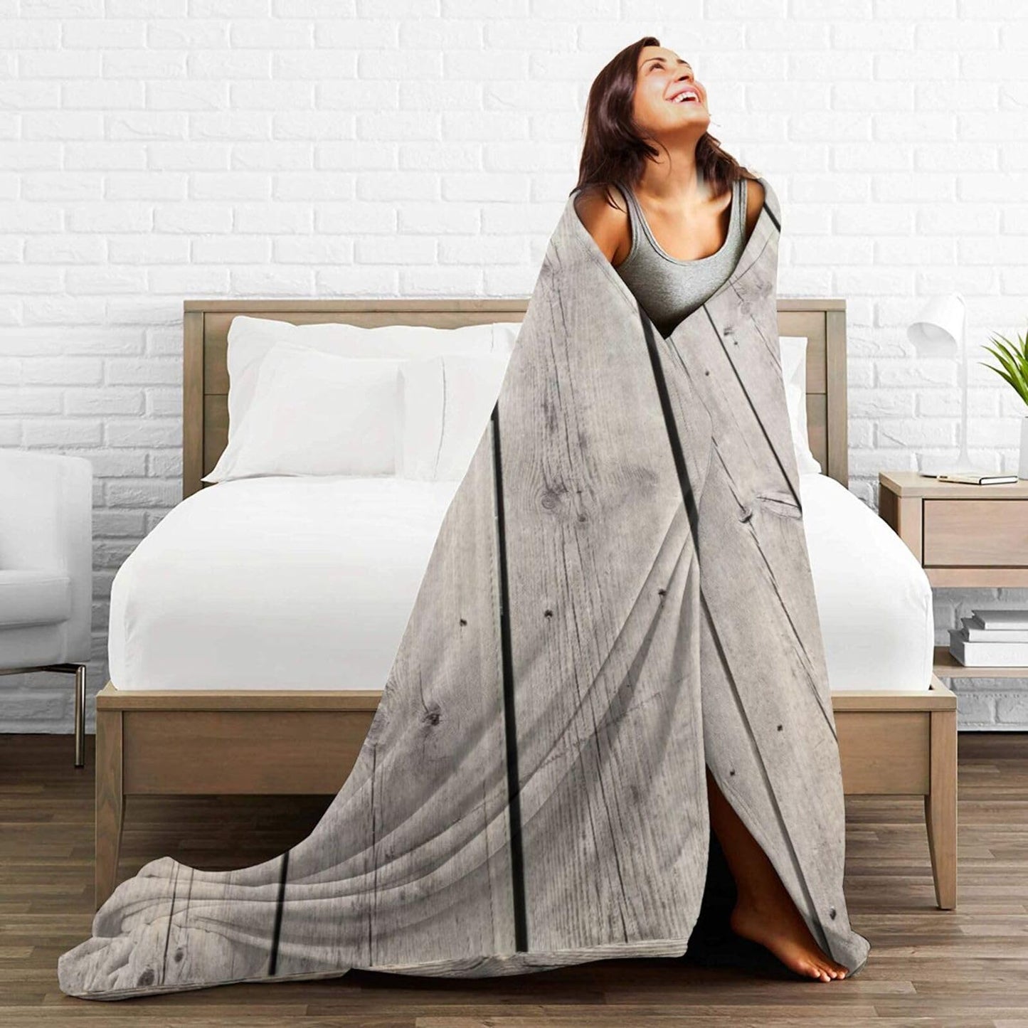 Flannel Natural Wooden Floor Background Throw Blanket- Ultra Soft Lightweight for Bed, Sofa, Travel & Camping 50"X40" Inch