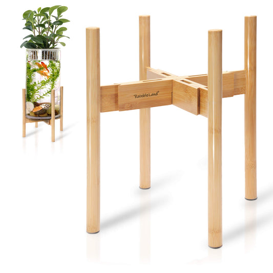 RAINBLELAND Indoor Plant Stand, Adjustable Wooden Tall Plant Stand, Indoor Planter Holder, Mid Century Modern Planter Outdoor Bamboo Holder, Fits 8 9 10 11 12 in Wide Basket, Expandable Pedestal Only