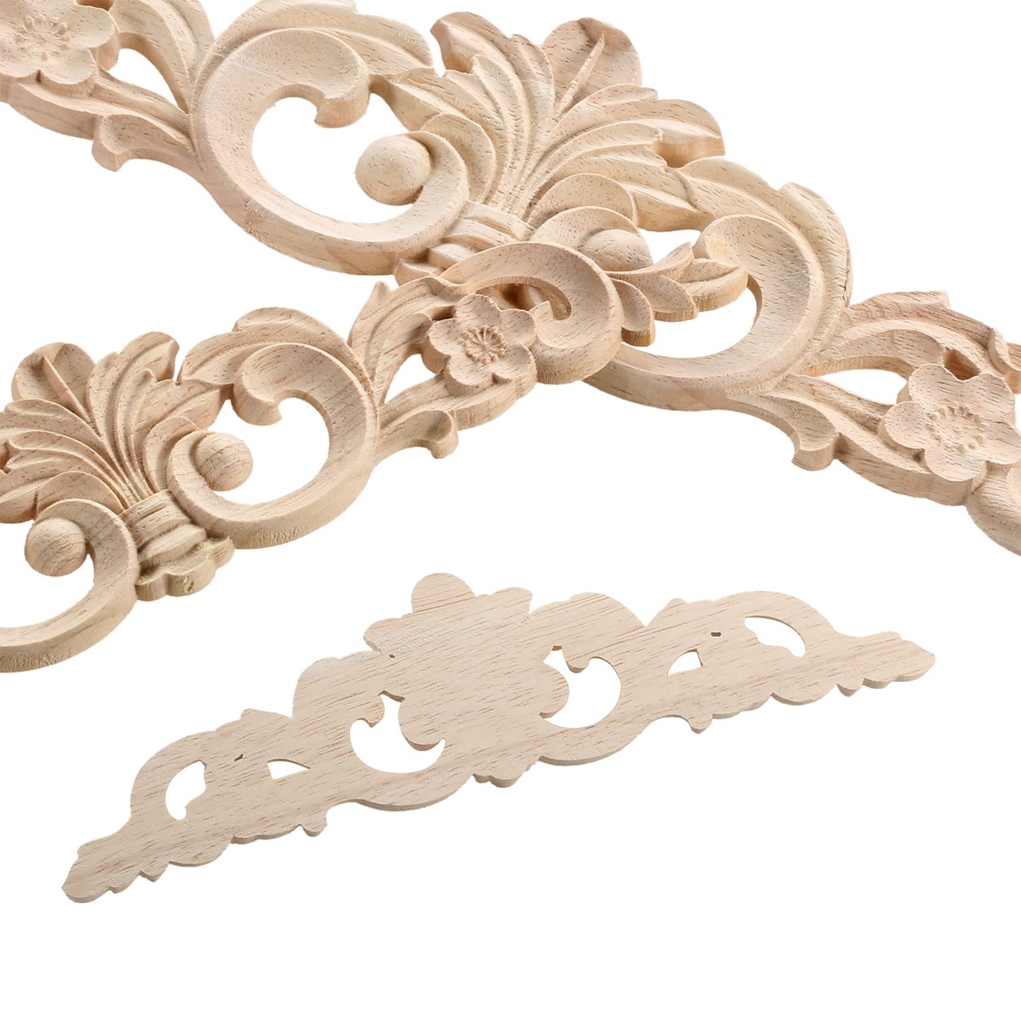 MUXSAM Carved Wood Appliques Onlays, Long Wooden Decals Trim Molding Rosette Inlays for Door Wall Mantel Cabinet Door Dresser Closet Mirror Decoration Furniture Transfer(2-Pack, 40x9cm/15.8"x3.6")