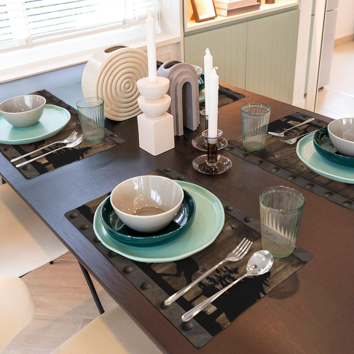 Farmhouse Cabin Table Placemats Set of 4 Rustic Forest Deer Wooden Western Country Indoor Outdoor Table Placemat for Home Desktop Kitchen Restaurant Decoration
