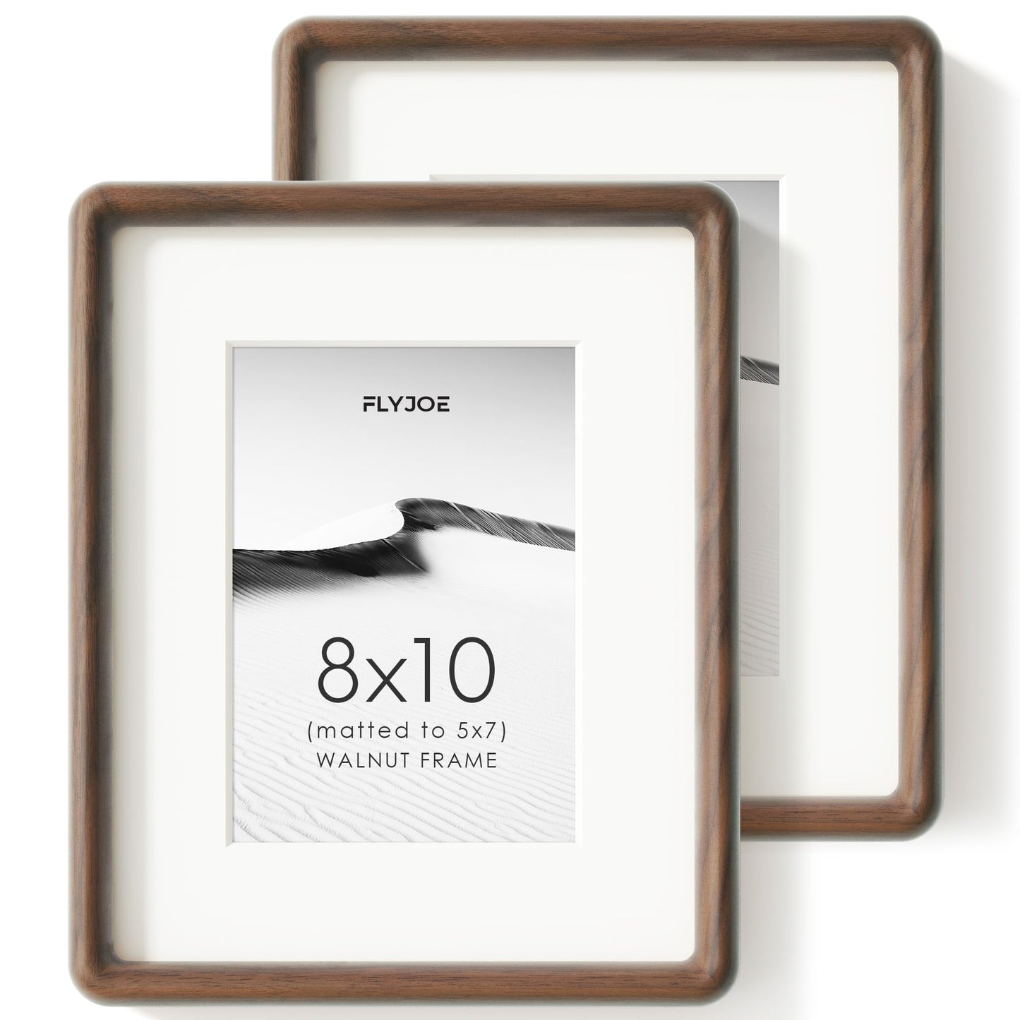 FLYJOE 8x10 Picture Frame Set of 2, Natural Solid Walnut Wood Photo Frame with Tempered Glass, Handcrafted Rounded Corner 8 x 10 Wooden Frame Matted to 5x7 Photo, Wall or Tabletop Display