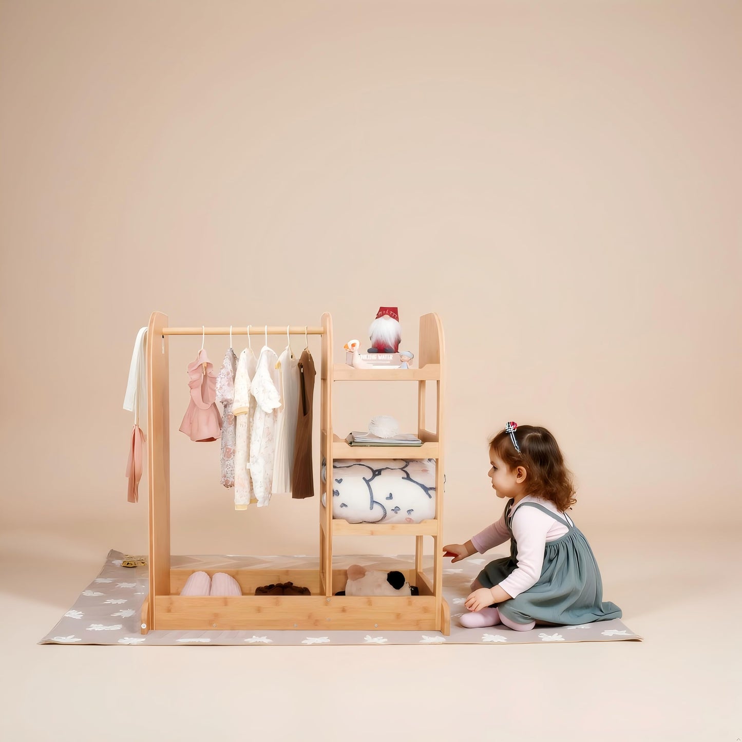 NAVREX Kids Dress Up Storage Wardrobe, Dress-up Center with Mirror, Kids Armoire with Hanging Rack, Solid Wood Costume, Gift for 3-6 Years Old Girls, Pretend Play Toy Organizer, Value Lies in Material