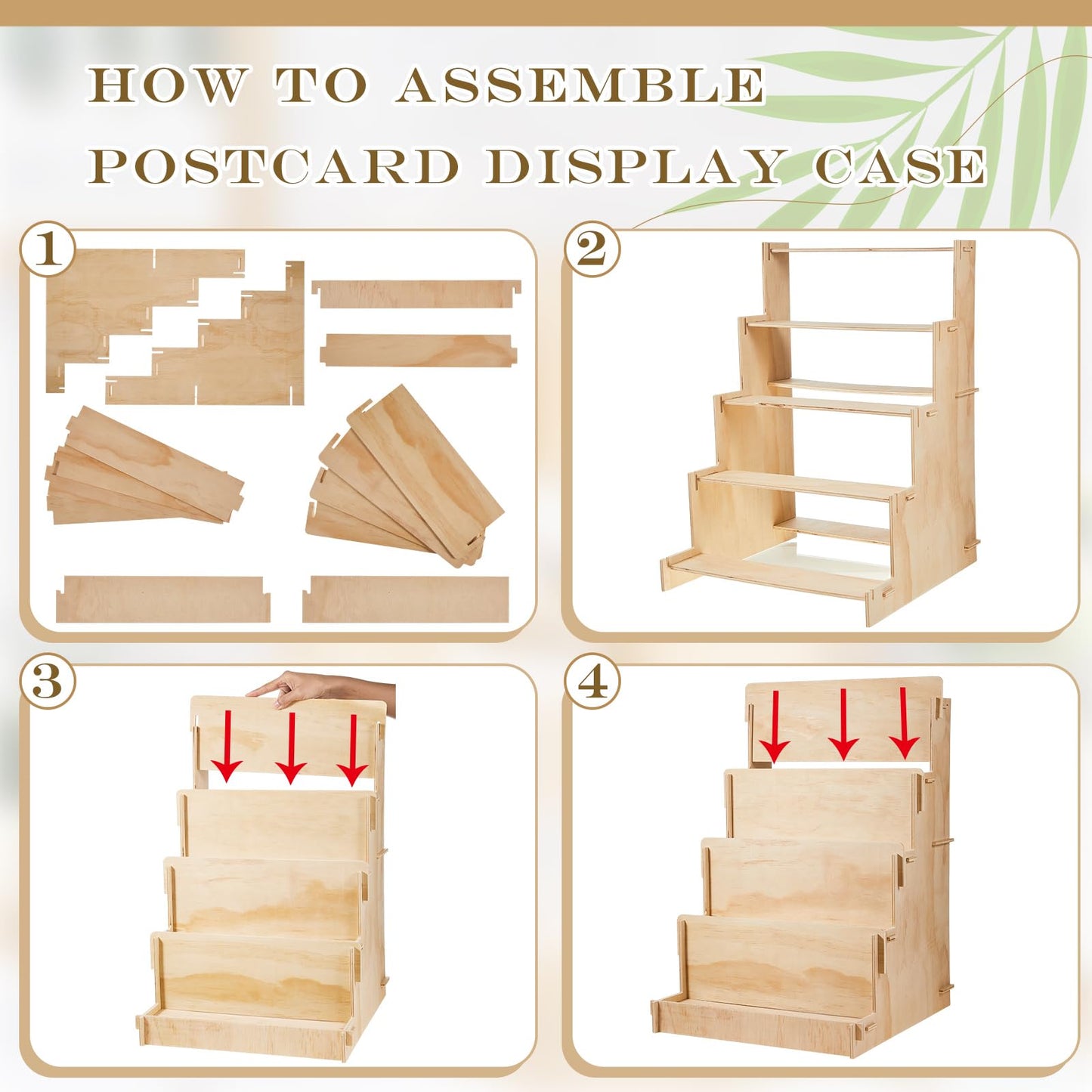 Barydat Wooden Card Display Stand Stationary Organizer Sticker Stand for Vendor Crafts Greeting Card Organizer Rack Retail Display Holder(14.57 x 14.96 x 20.47 Inch (4 Tier),Wood)