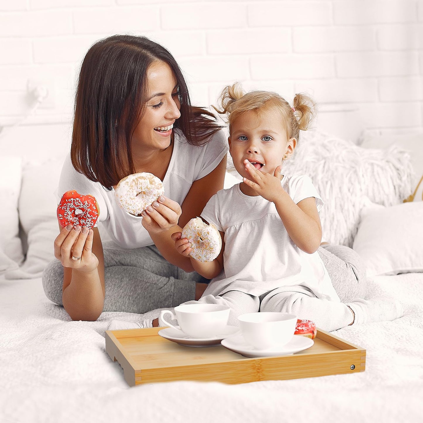 Youpehom Bed Tray Table with Folding Legs,Bamboo Breakfast in Bed for Kitchen Serving Tray,Sofa,Eating,Used As Laptop Desk Snack Tray (Bamboo, Medium)