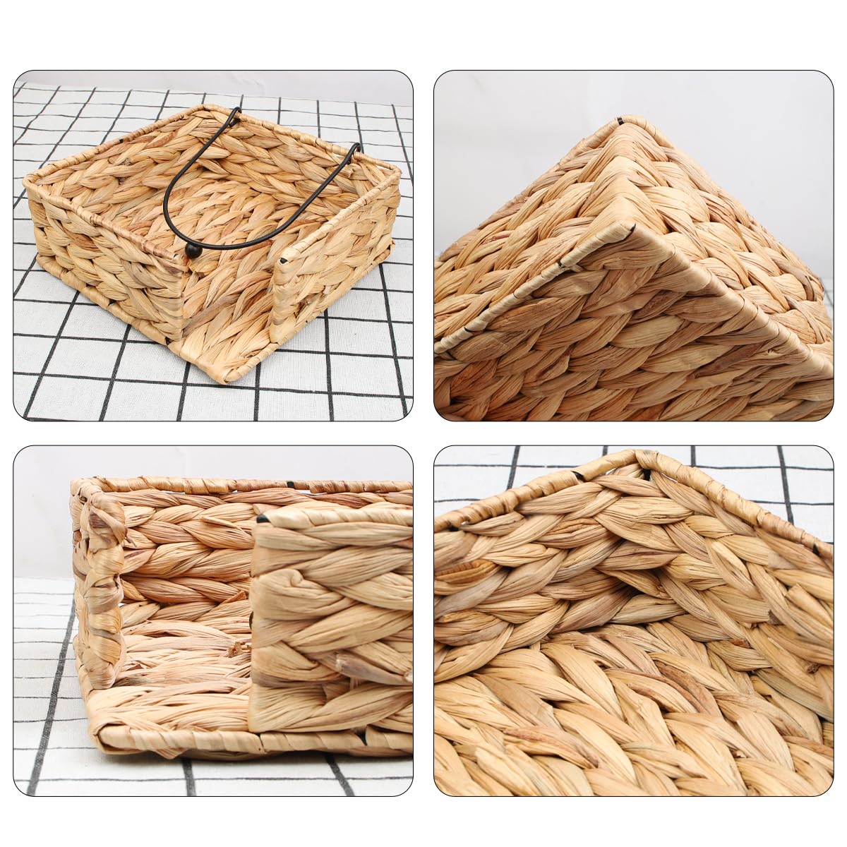 Napkin Holder for Table,Water Hyacinth Flat Napkin Holder with Weighted Arm,Wicker Napkin Baskets for Kitchen Dinner Table,Flat Napkin Dispenser for Countertop, Dining Room