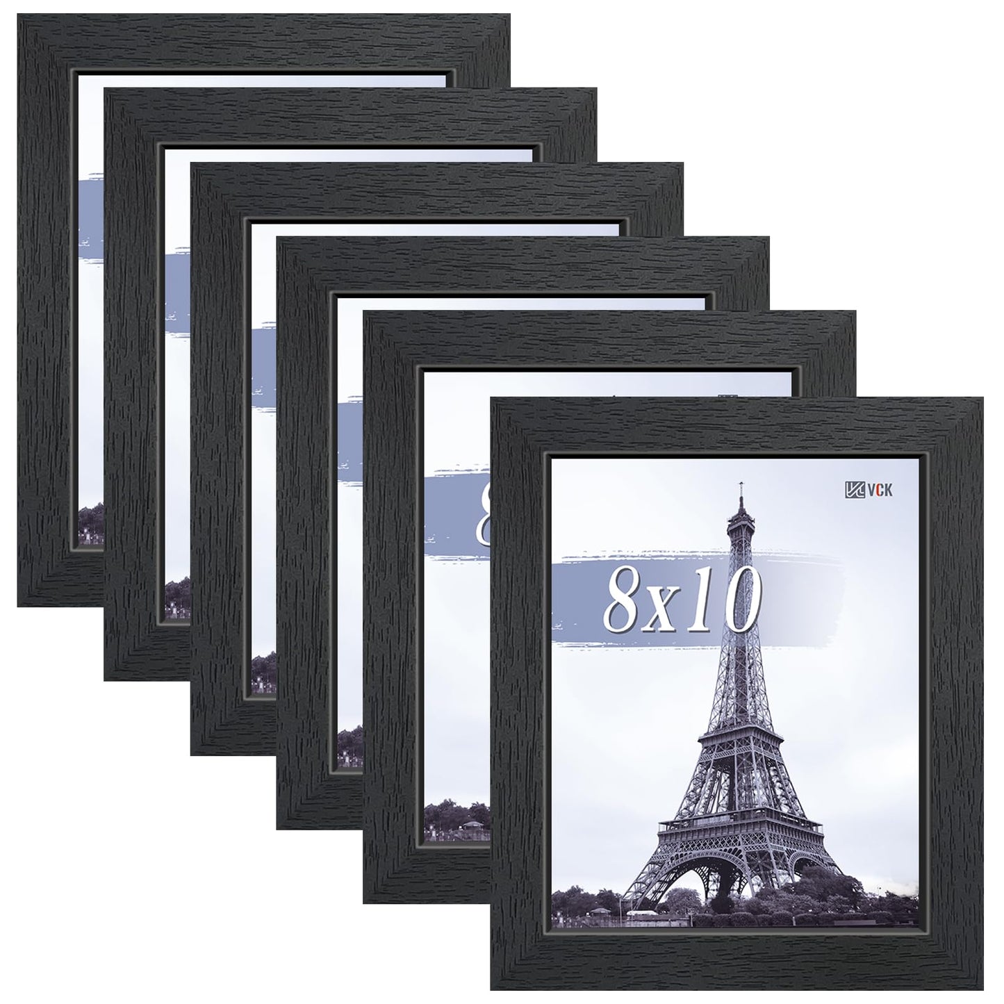 VCK 8x10 Picture Frames Black Set of 6, Wide Border Wood Poster Frame, Multi-Directional Display Family Photos, Office Prints, Studio/Gallery Artwork, Woodgrain Series, Tabletop & Wall Hanging