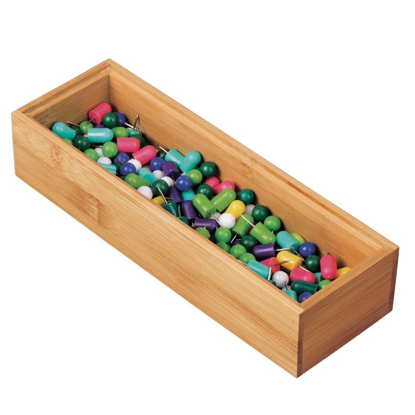 mDesign Wooden Bamboo Office Drawer Organizer Box Tray, Stackable Storage for Drawers, Cabinets, Shelves, Cubby, or Desktop, Hold Pens, Pencils, Supplies, Echo Collection, 2 Pack, Natural Wood Finish