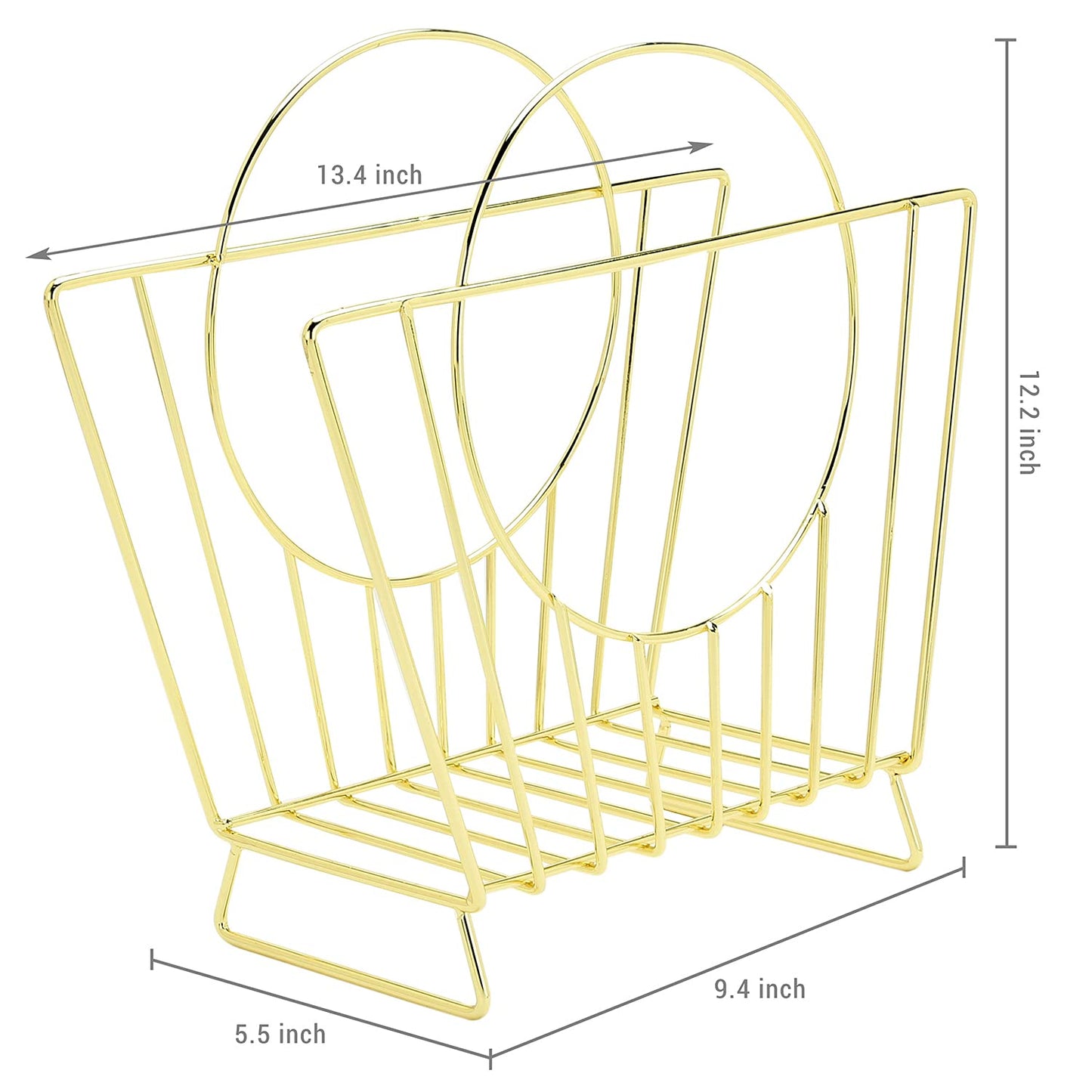 MyGift Mid-Century Brass Plated Metal Free Standing Magazine Holder Document File Rack with Decorative Bag Shaped Design