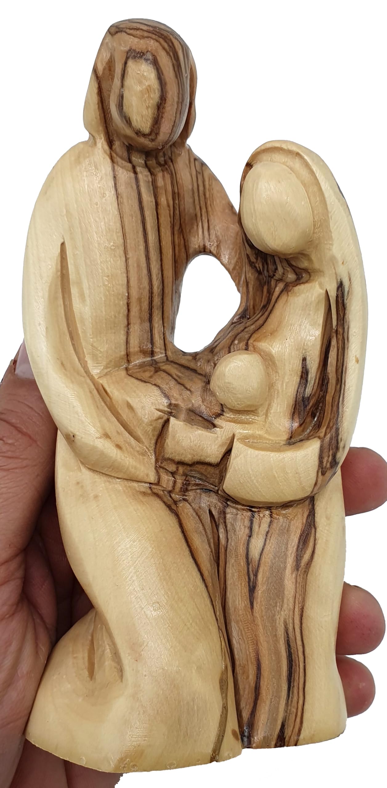 Zuluf Solid Olive Wood Holy Family Figurine 5.5" – Hand-Carved Nativity Statue for Christmas Decor – Catholic Art Piece for Home, Church Table, or Office Display – HOF010