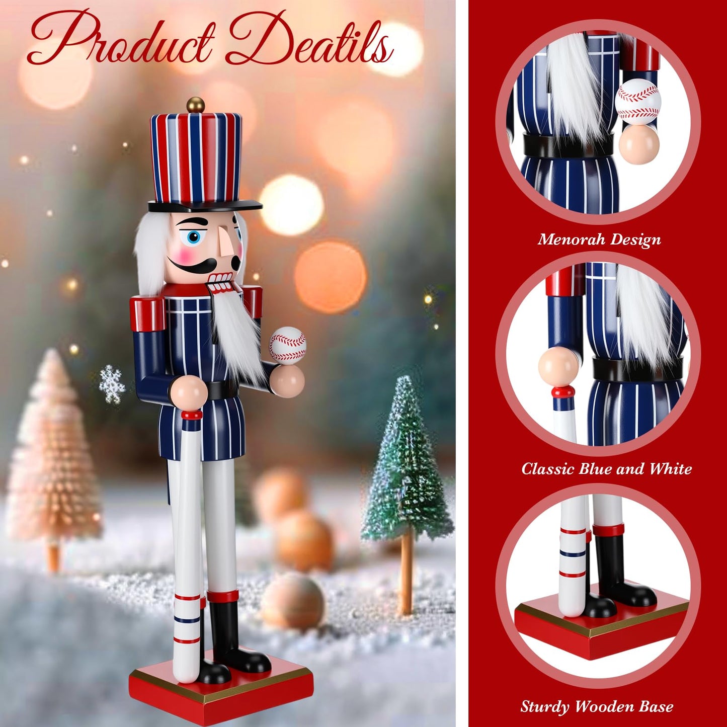 Blosssound 15 Inch Christmas Baseball Nutcracker Decorations Wooden Nutcracker Soldier Figurine Sports Player Ornament for Table Desktop Christmas Holiday Festive Party Decor Supplies(Baseball A)