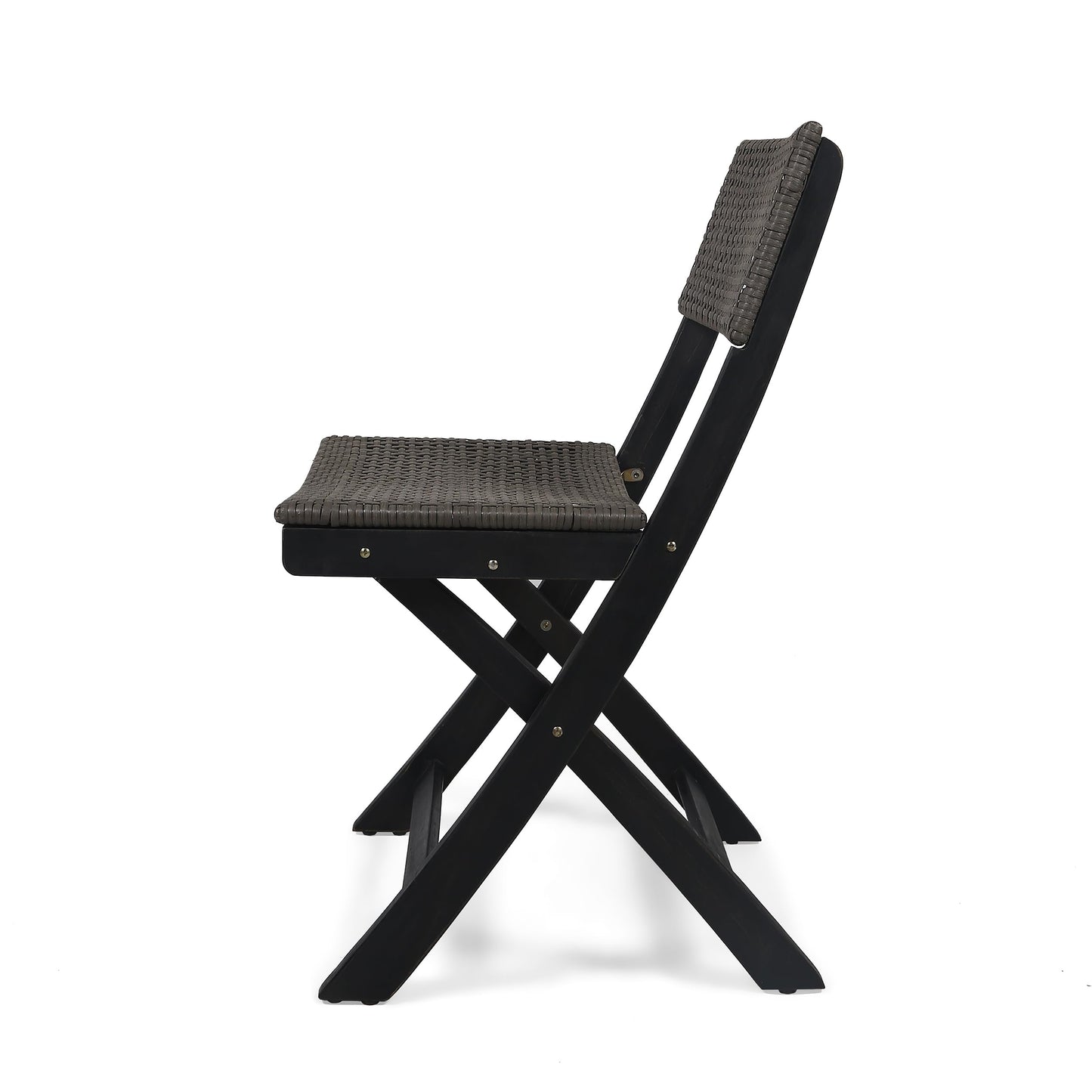 Christopher Knight Home Truda Patio Acacia Wood Foldable Bistro Chairs Set of 2, Wooden Folding Outdoor Dining Chair Set, Wicker Armless Chair for Bistro Set, Fully Assembled Garden Seating, Dark Grey