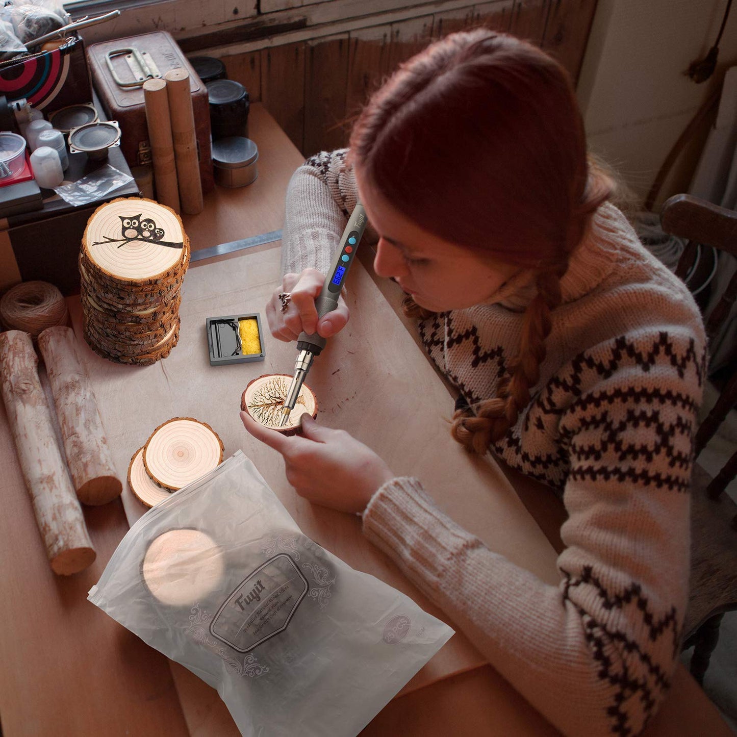 Fuyit Unfinished Wood Slices with No Hole, 30 Pcs 2.4-2.8 Inches Natural Wooden Circles with Bark for DIY Crafts, Christmas Ornament, Decoration
