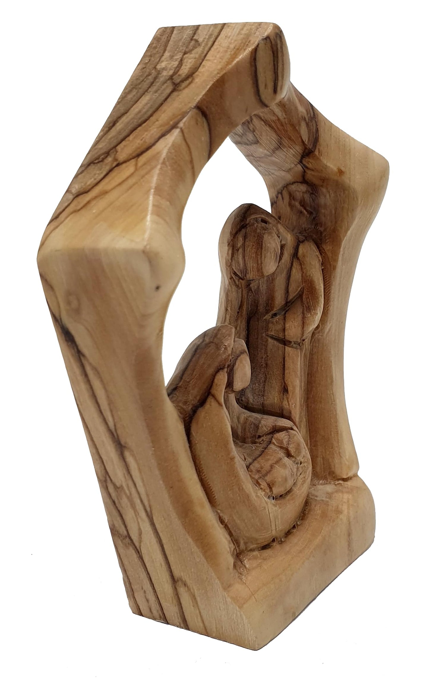 Zuluf 5.2" Olive Wood Holy Family Nativity Statue – Hand-Carved Figurine Made in The Holy Land – Religious for Catholic Home or Spiritual Display – HOF026