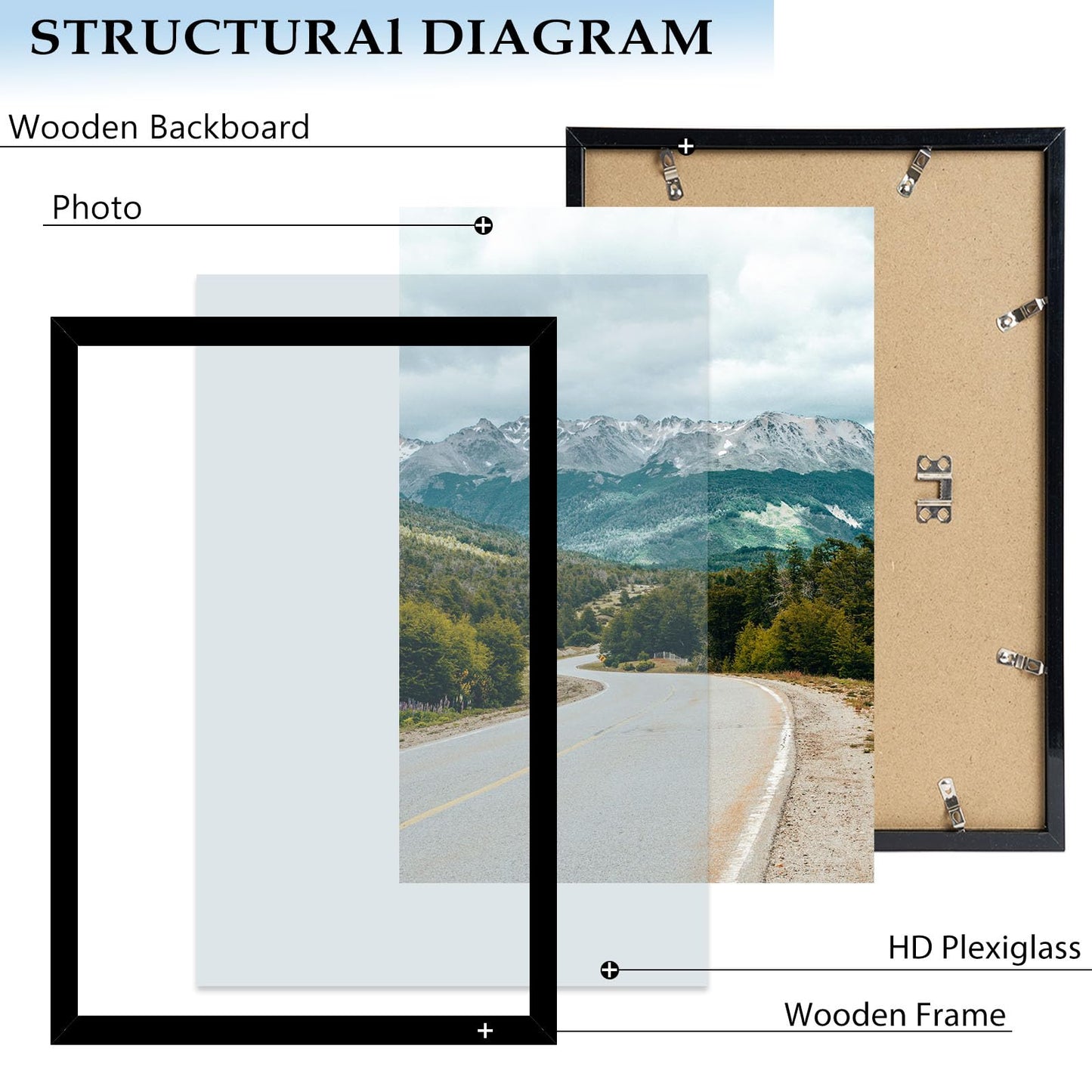 QOTIB Wood 14x19 Picture Frame Black for Wall Hanging, 14 x 19 Frame Photo Frame for Wall Horizontally or Vertically, Black, 1 Pack