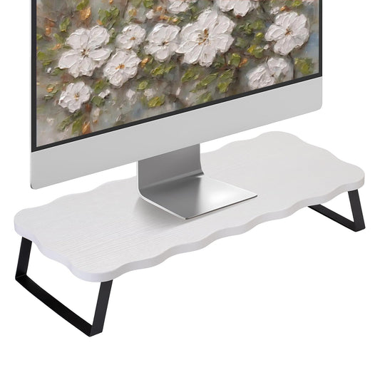 Monitor Stand Riser, Wooden Computer Stand for Desk, Wood and Steel Multi-Purpose Desktop Storage Laptop Riser Desk Shelf for Computer, Laptop, PC, Printer, 21.65 x 9.45 x 3.94 Inch Length (White/2 Pcs)