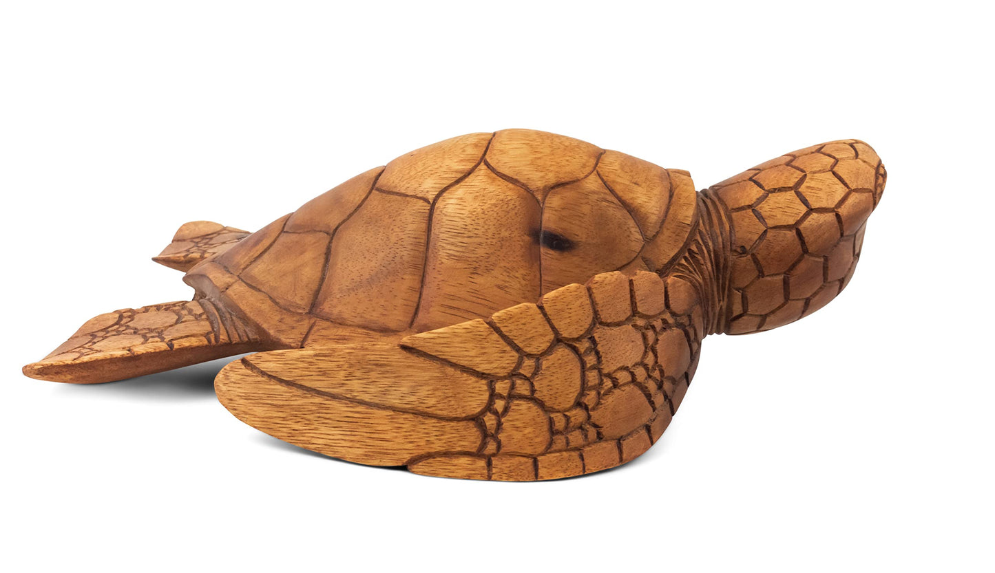 G6 Collection Wooden Hand Carved Sea Turtle Tortoise Statue Figurine Sculpture Handcrafted Handmade Home Decor Rustic Seaside Tropical Nautical Ocean Coastal (12" Long)