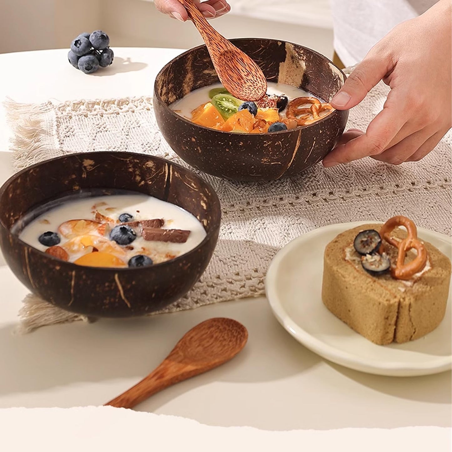 TANEMUDO 14 Pcs Coconut Shell Bowls Small Polished Wooden Bowls for Smoothie Acai Salad and Vegan Gifts, Natural Rustic Kitchen Decor (Small)