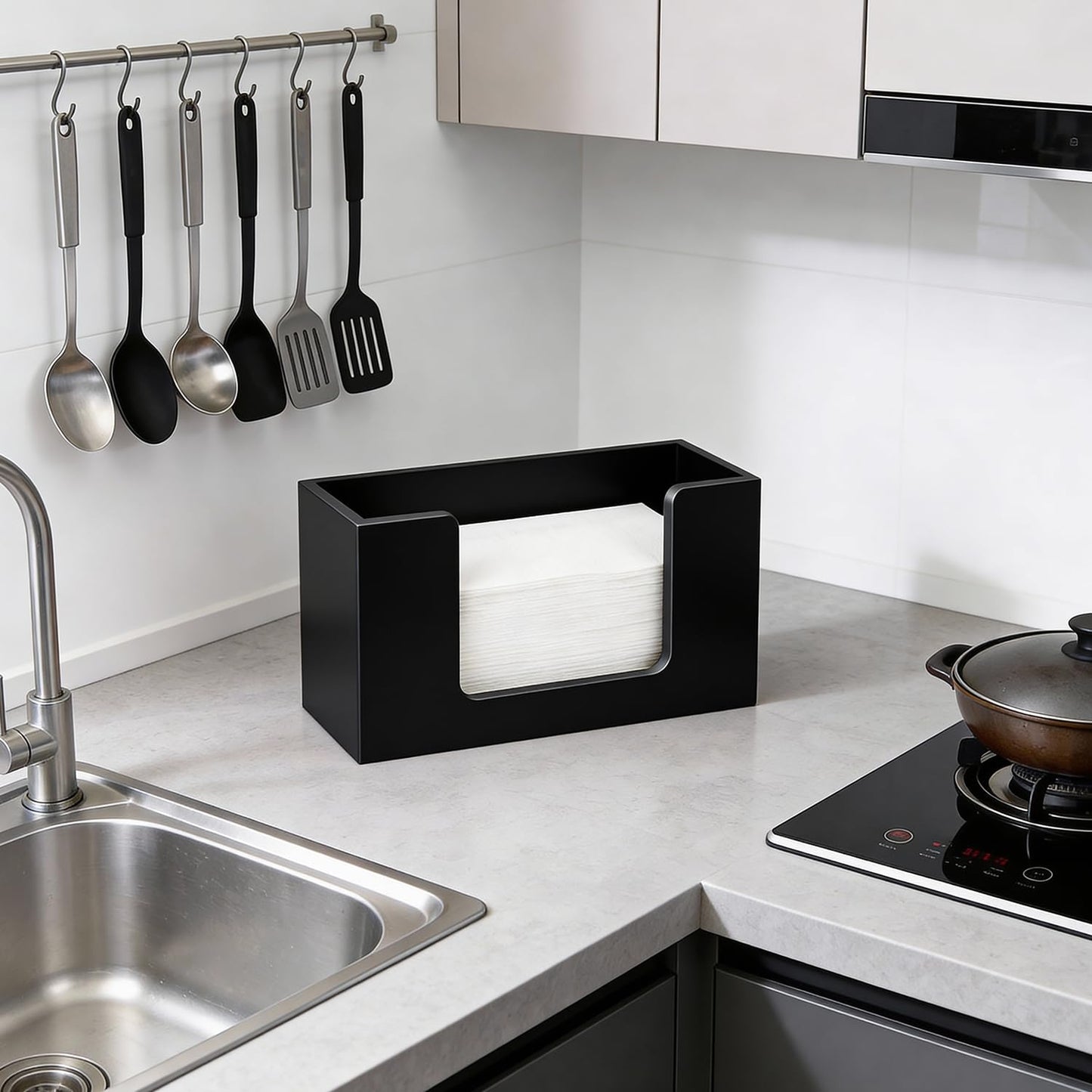 Wooden Paper Towel Dispenser Countertop Paper Towel Holder Counter for Bathroom Black Napkin Holder Kitchen Multifold Towels Dispenser C-fold Trifold Folded Hand Towels Holders for Bathroom Toilet
