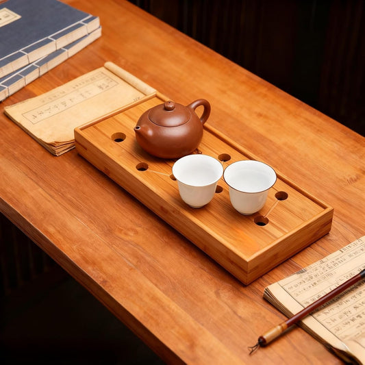 JIKUGO Seven Stars Bamboo Tea Tray 11.8x4.84x1.38in Gongfu Tea Tray Chinese Tea Set Japanese/Chinese Gongfu Tea Table Home Furnishing Serving Water Storage Bamboo Tea Table