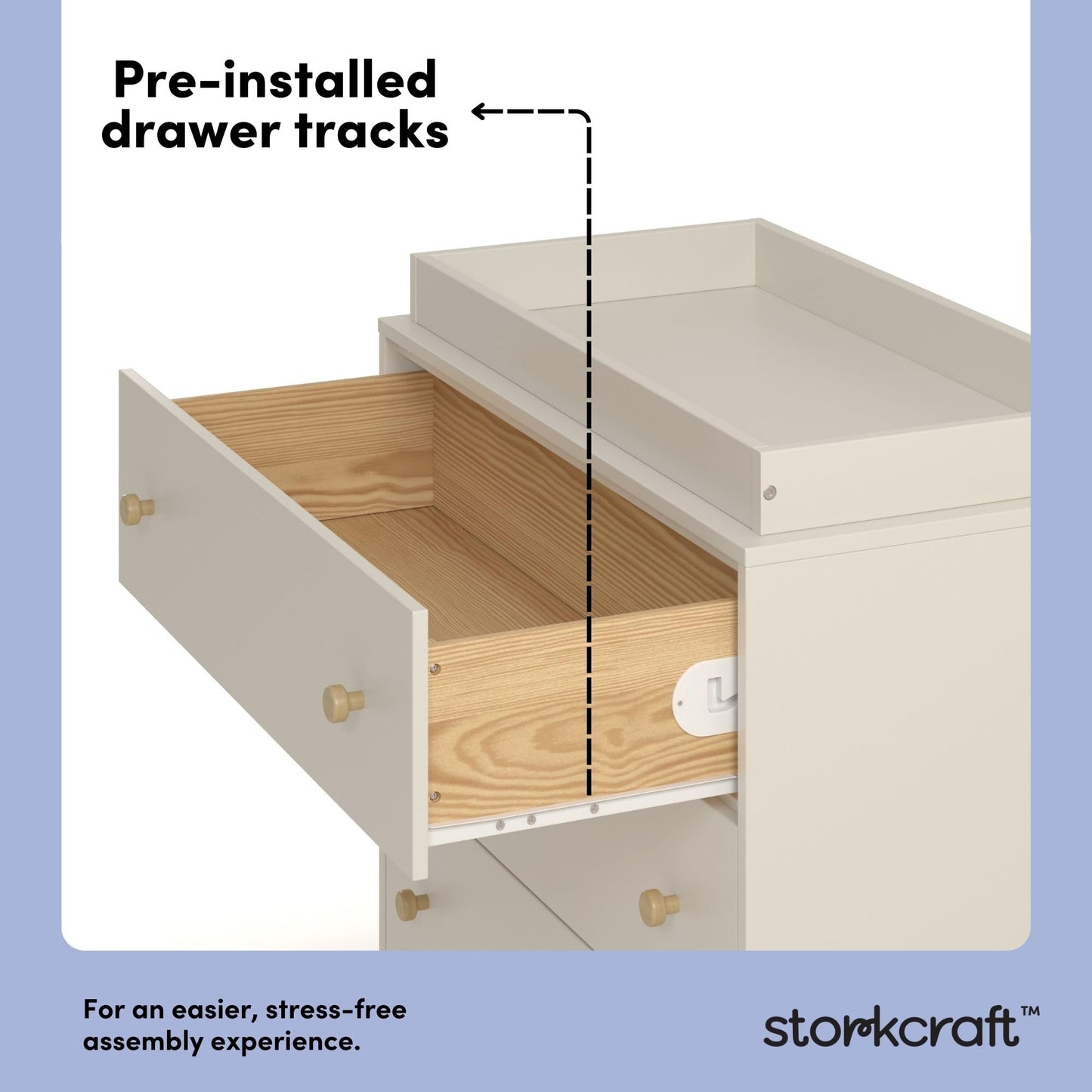 Storkcraft Texas 3 Drawer Chest with Removable Changing Table Topper (Frosted Oat/Driftwood) – GREENGUARD Gold Certified Baby Dresser, Interlocking Drawer System for Nursery & Kids’ Bedroom Dresser