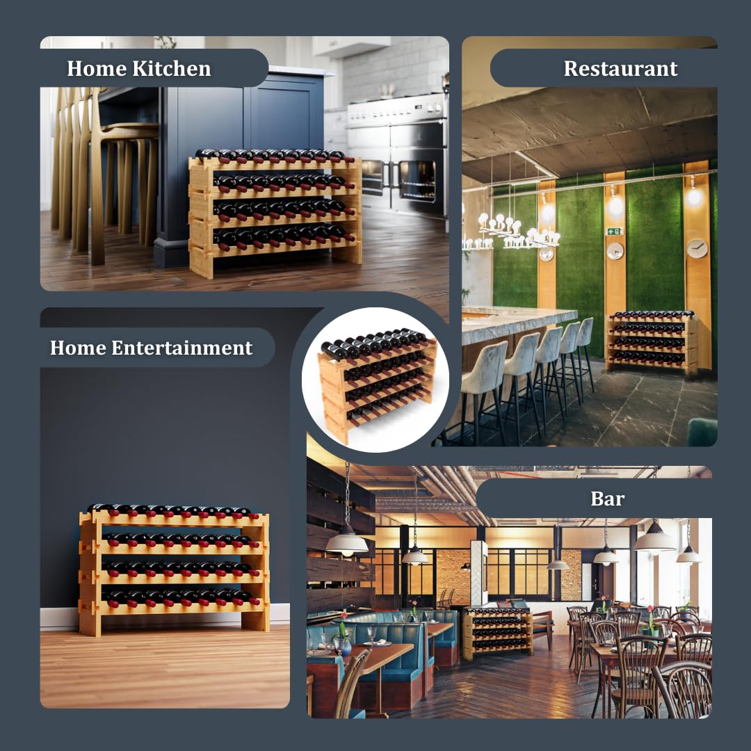 Wine Stack 36 Bottle Bamboo Stackable Freestanding Wine Rack, No Tools Assembly, Durable, Wine and Liquor Bottle Storage for Small Spaces