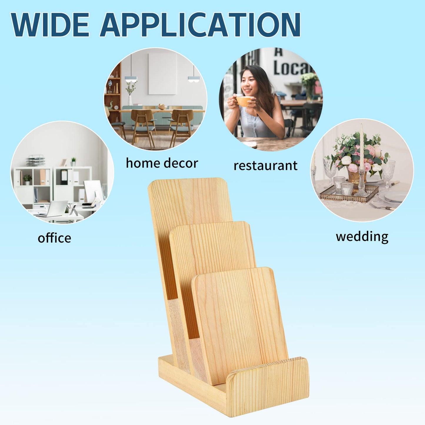 DOSTATNI 3-Tier Pine Wood Literature Holder pamphlet display stand Trifold Brochure Organizer Flyer Holder Postcard Display and Countertop Wooden Display Stand for Magazine Pamphlet Booklets Menu